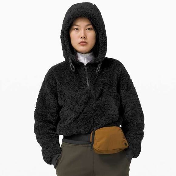 Lululemon Oh So Sherpa Half Zip Black Cotton Jersey Plush Fleece Teddy Jacket - Picture 9 of 9